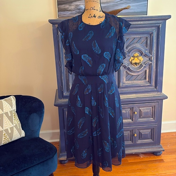 BCBGMaxAzria Dresses & Skirts - BCBGMaxazria Sheila holiday dress new NWT blue feather glitter sparkle s 6 $368